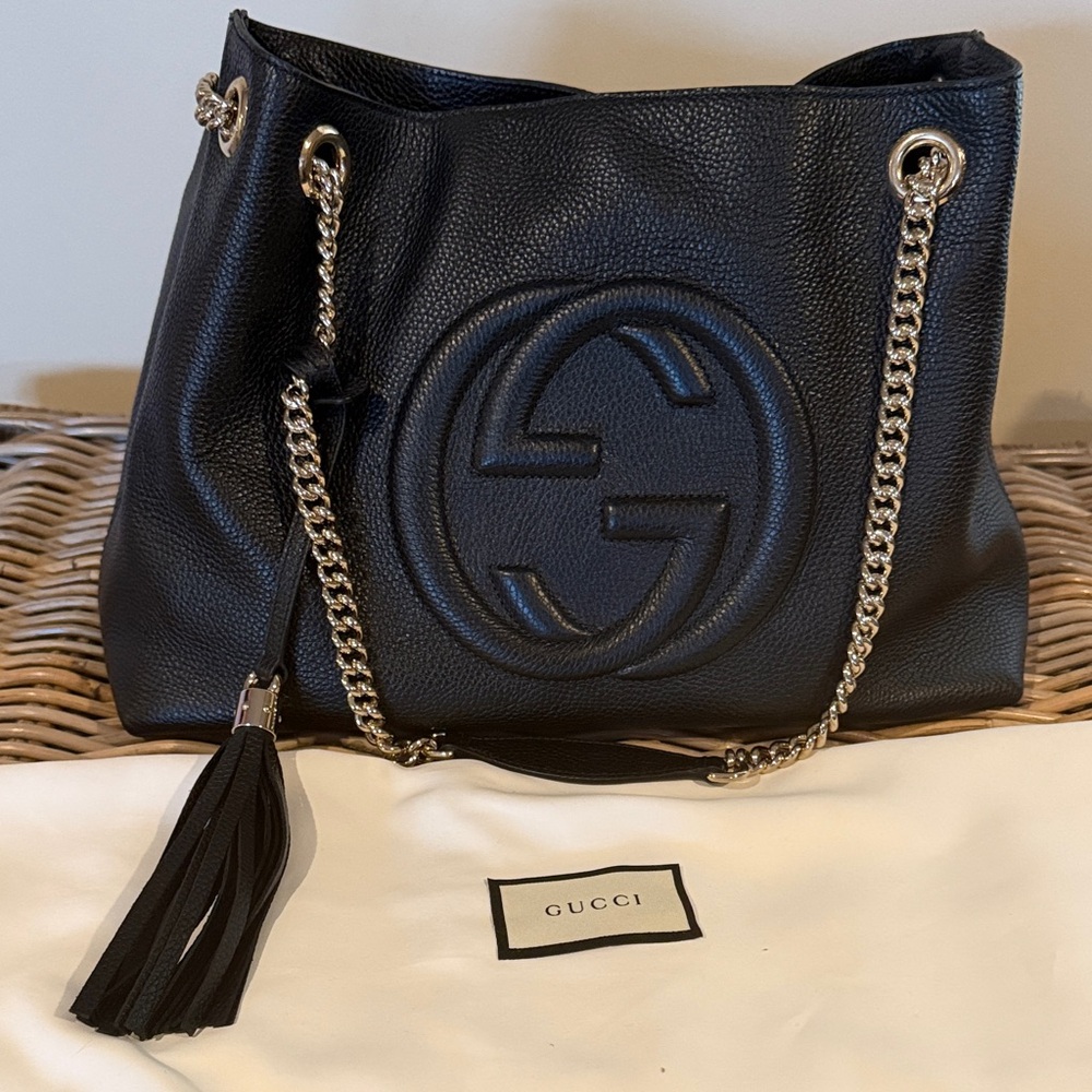 Gucci Black Leather Chain Shoulder Bag